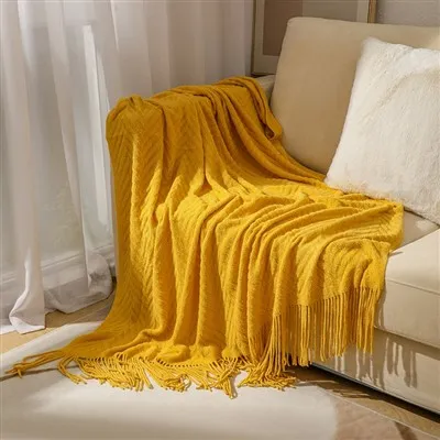 Selimut Rajutan Motif Tulang Ikan Kuning